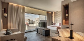 In-room safe, desk, laptop workspace, blackout curtains