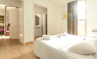 Premium bedding, desk, soundproofing, iron/ironing board