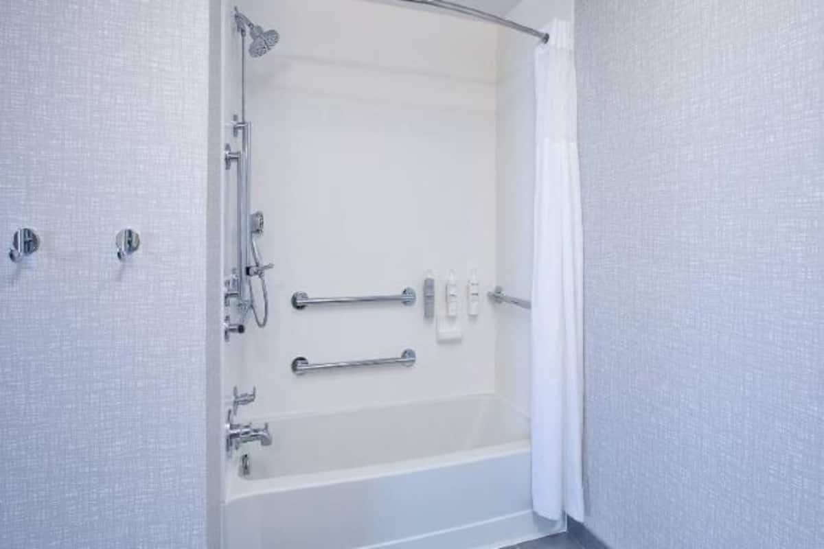 Bathroom | Combined shower/tub, free toiletries, hair dryer, towels