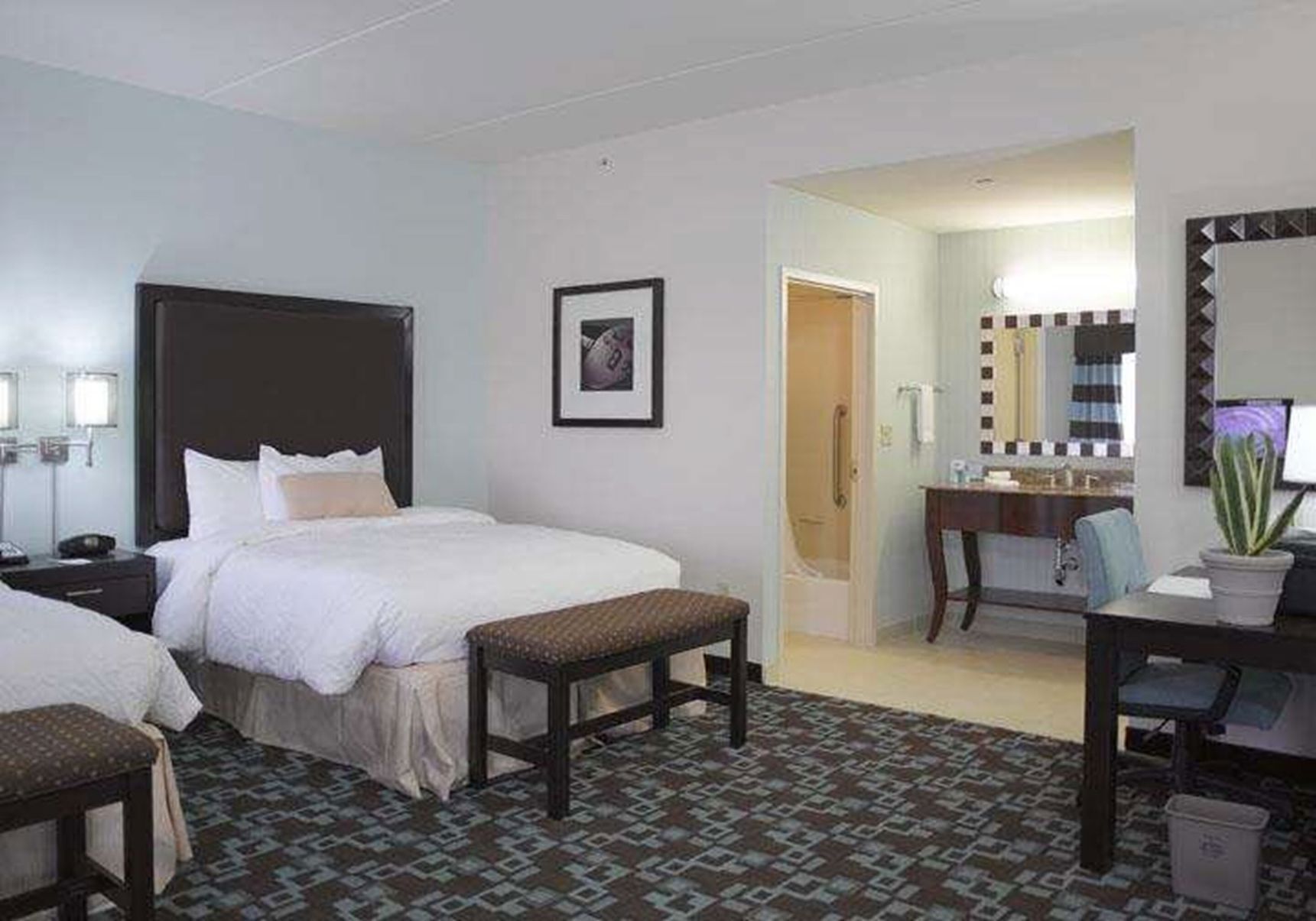 Hypo-allergenic bedding, pillow-top beds, in-room safe