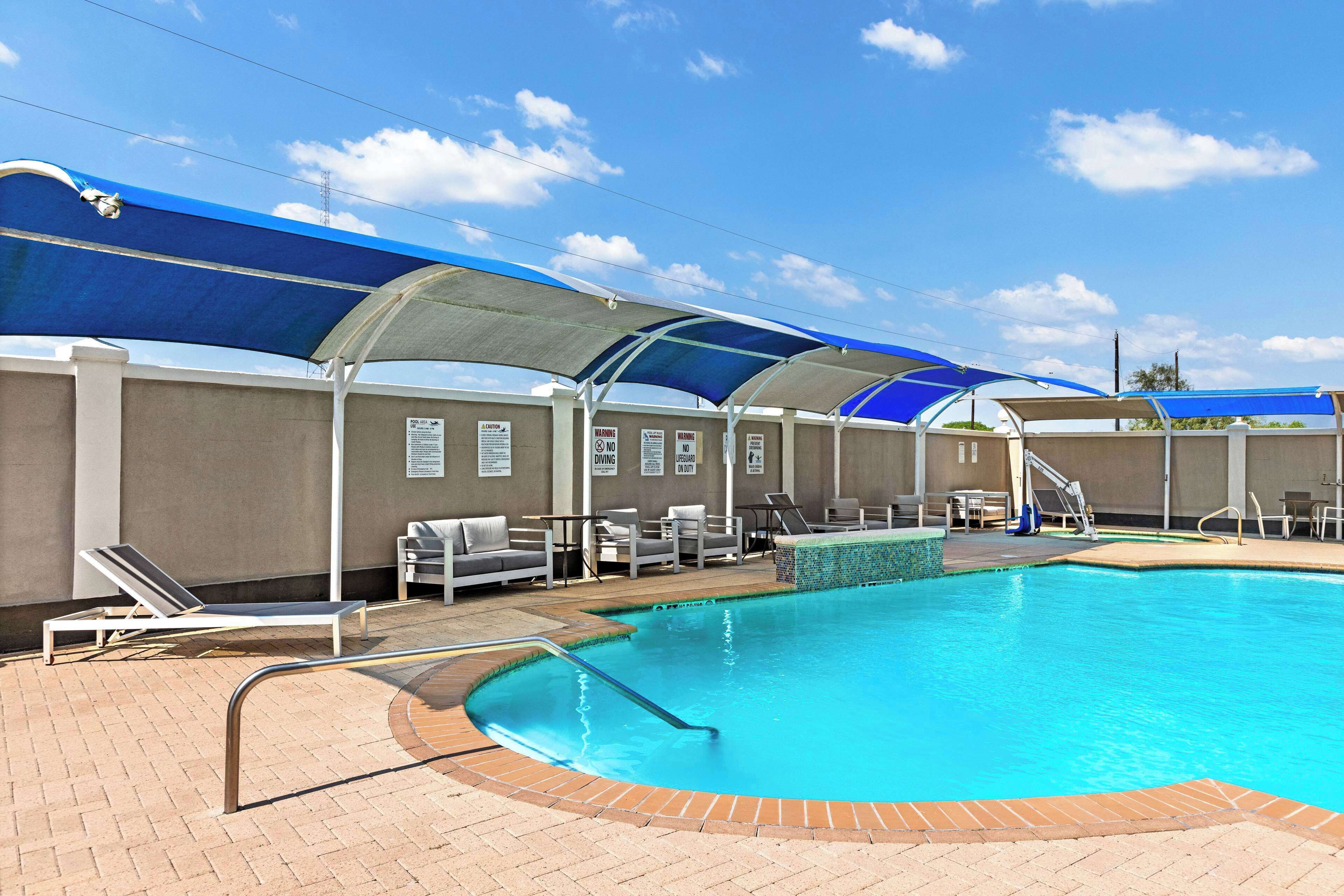 outdoor pool, pool loungers