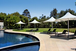 Indoor pool, outdoor pool, pool loungers