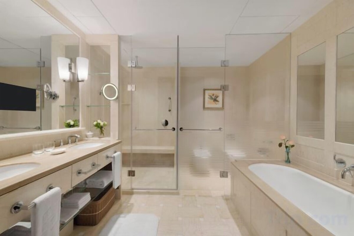 Bathroom | Separate tub and shower, designer toiletries, hair dryer, bathrobes