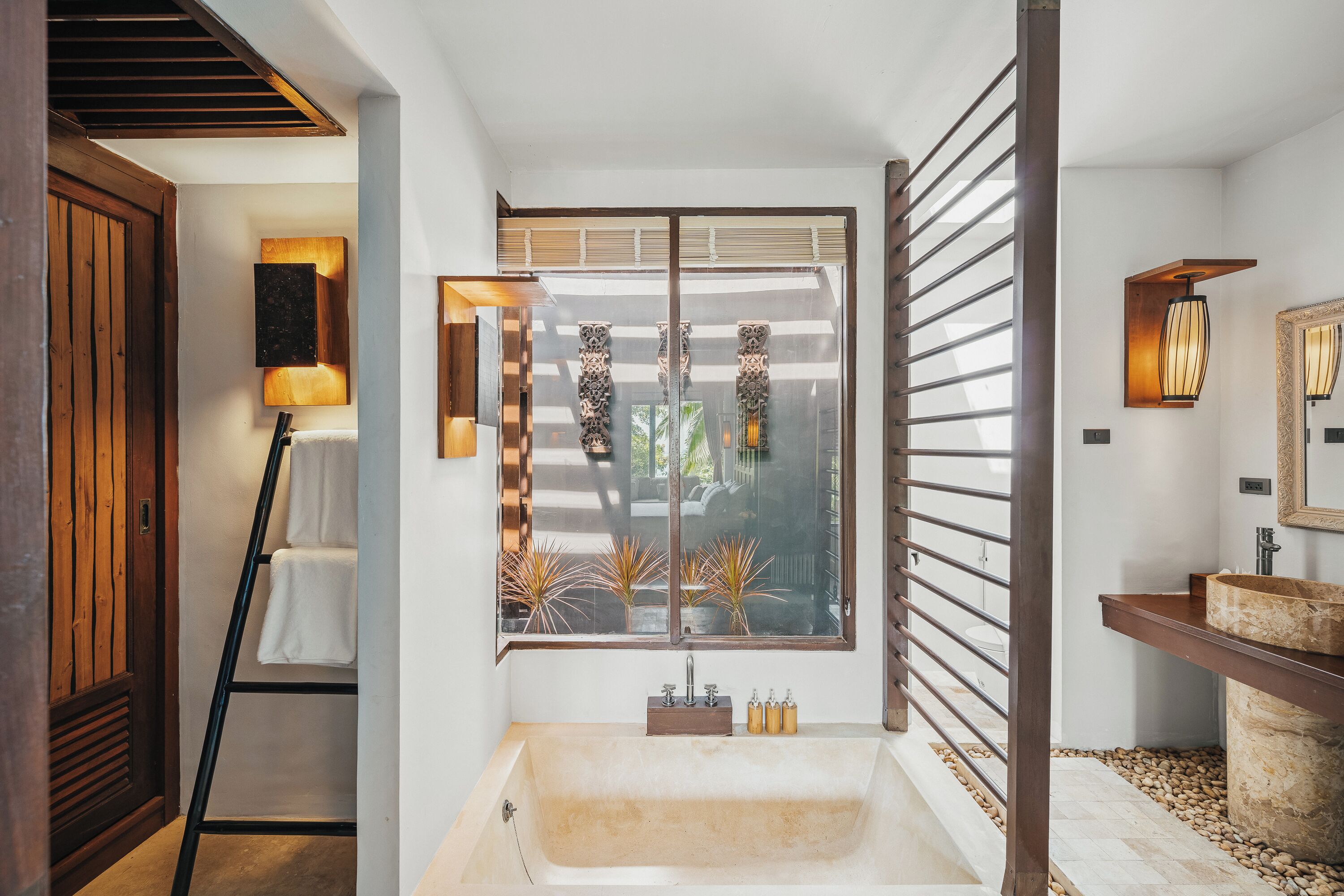 deluxe pool villa | bathroom | separate bathtub and shower, deep-soaking bathtub, rainfall showerhead