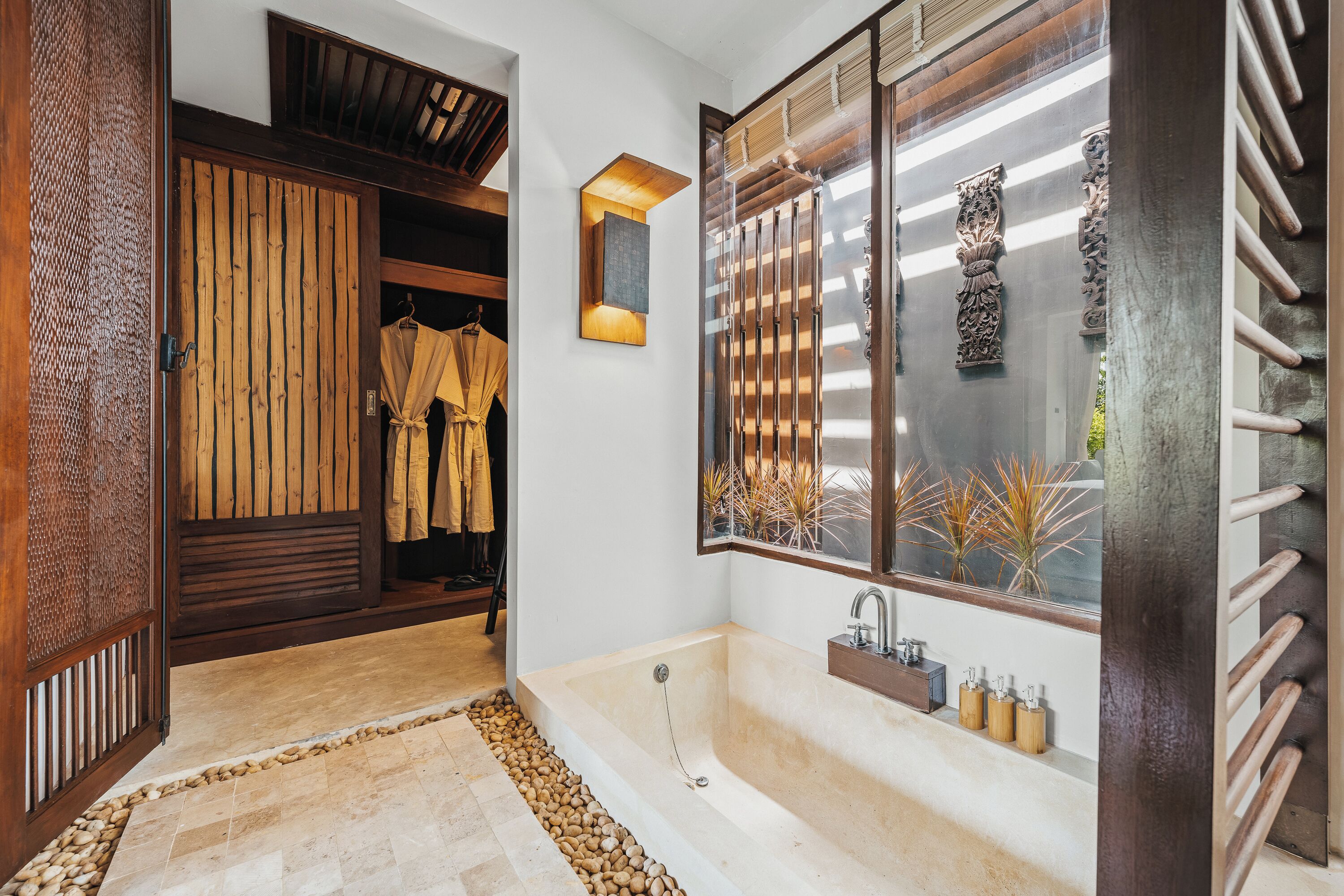 deluxe pool villa | bathroom | separate bathtub and shower, deep-soaking bathtub, rainfall showerhead