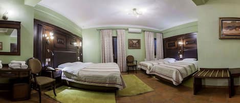 Family Room, Meteora View | Premium bedding, in-room safe, desk, iron/ironing board
