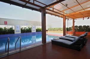 Outdoor pool, sun loungers