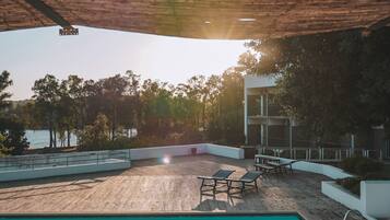 Outdoor pool, sun loungers