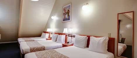 Premium bedding, blackout curtains, soundproofing, iron/ironing board