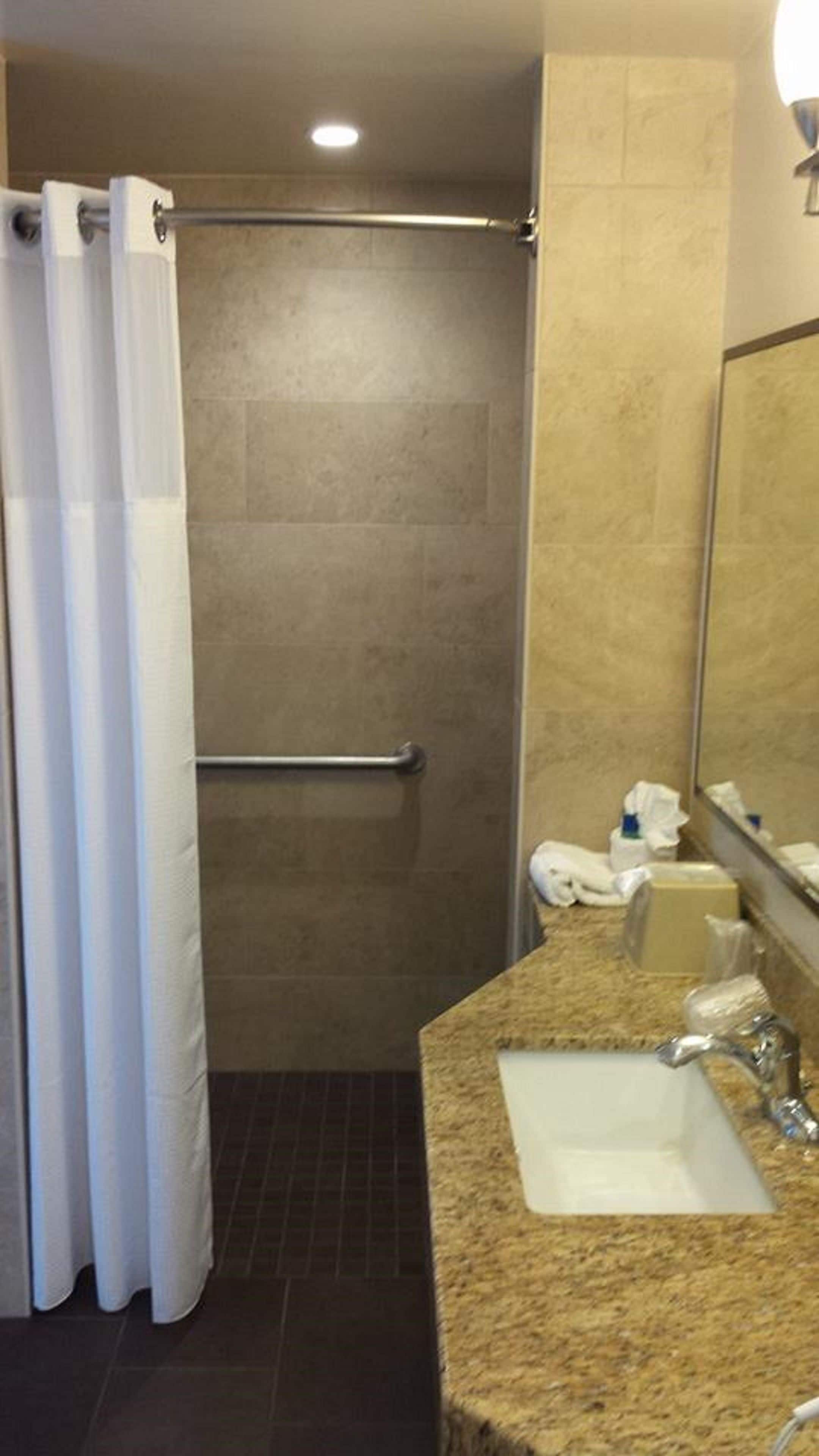 deluxe room, 1 king bed (accessible) | bathroom | shower, hydromassage showerhead, free toiletries, hair dryer