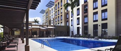 Outdoor pool, pool umbrellas