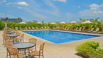 Outdoor pool, pool umbrellas