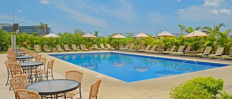 Outdoor pool, pool umbrellas