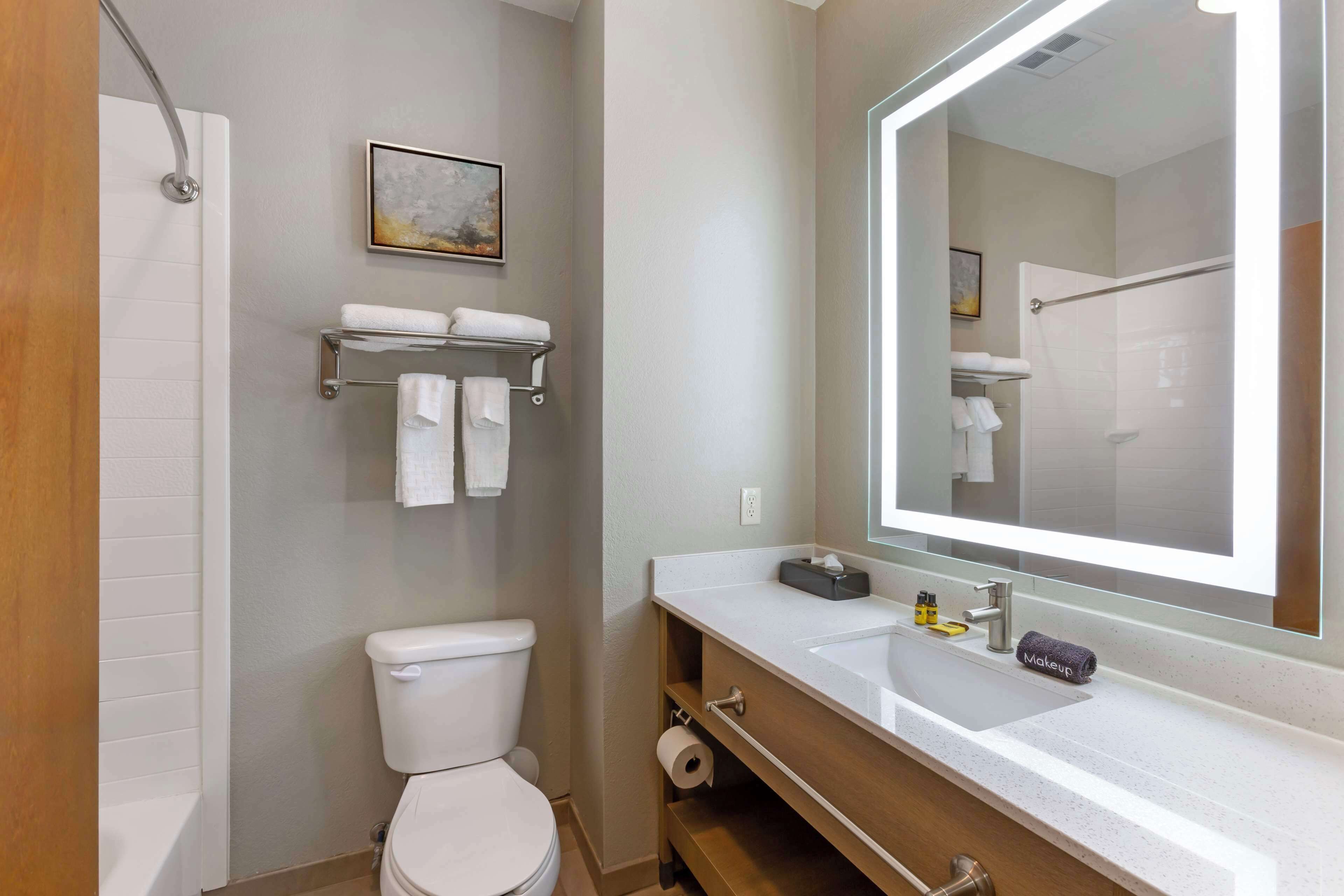 combined shower/bathtub, hydromassage showerhead, free toiletries