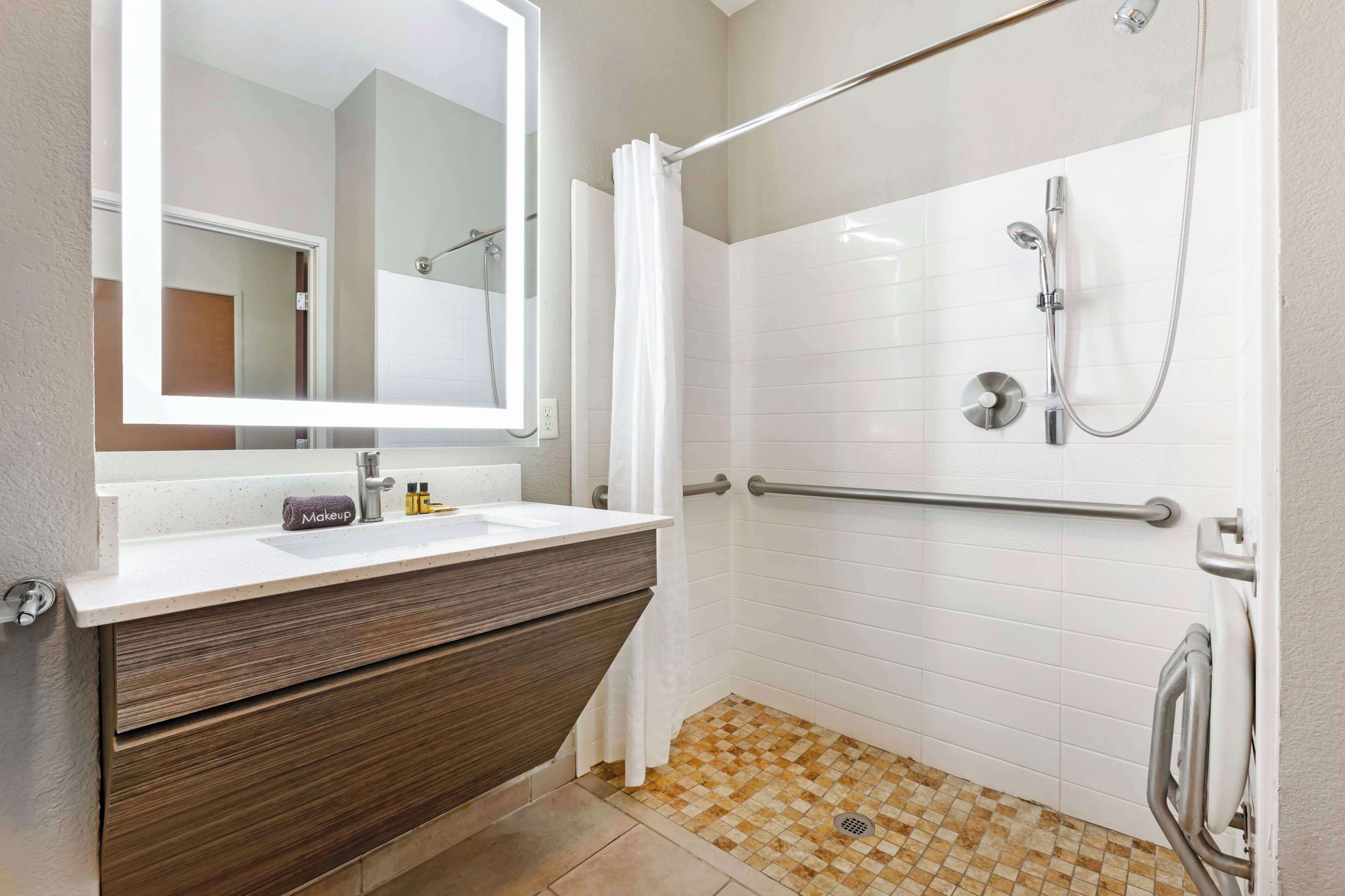 suite, 1 king bed, accessible, non smoking (with sofabed) | bathroom | combined shower/bathtub, hydromassage showerhead, free toiletries