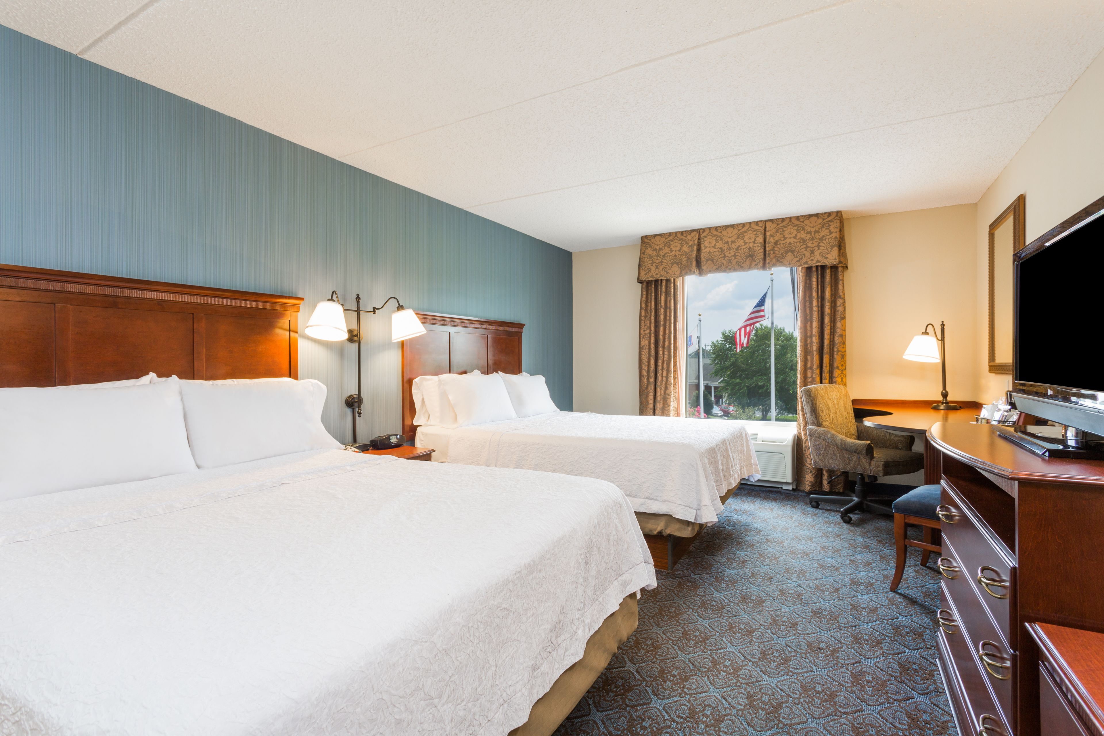 two queen beds non smoking | in-room safe, desk, blackout curtains, iron/ironing board