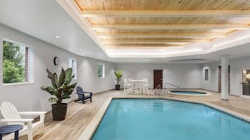 Indoor pool, open 10:00 AM to 10:00 PM, sun loungers