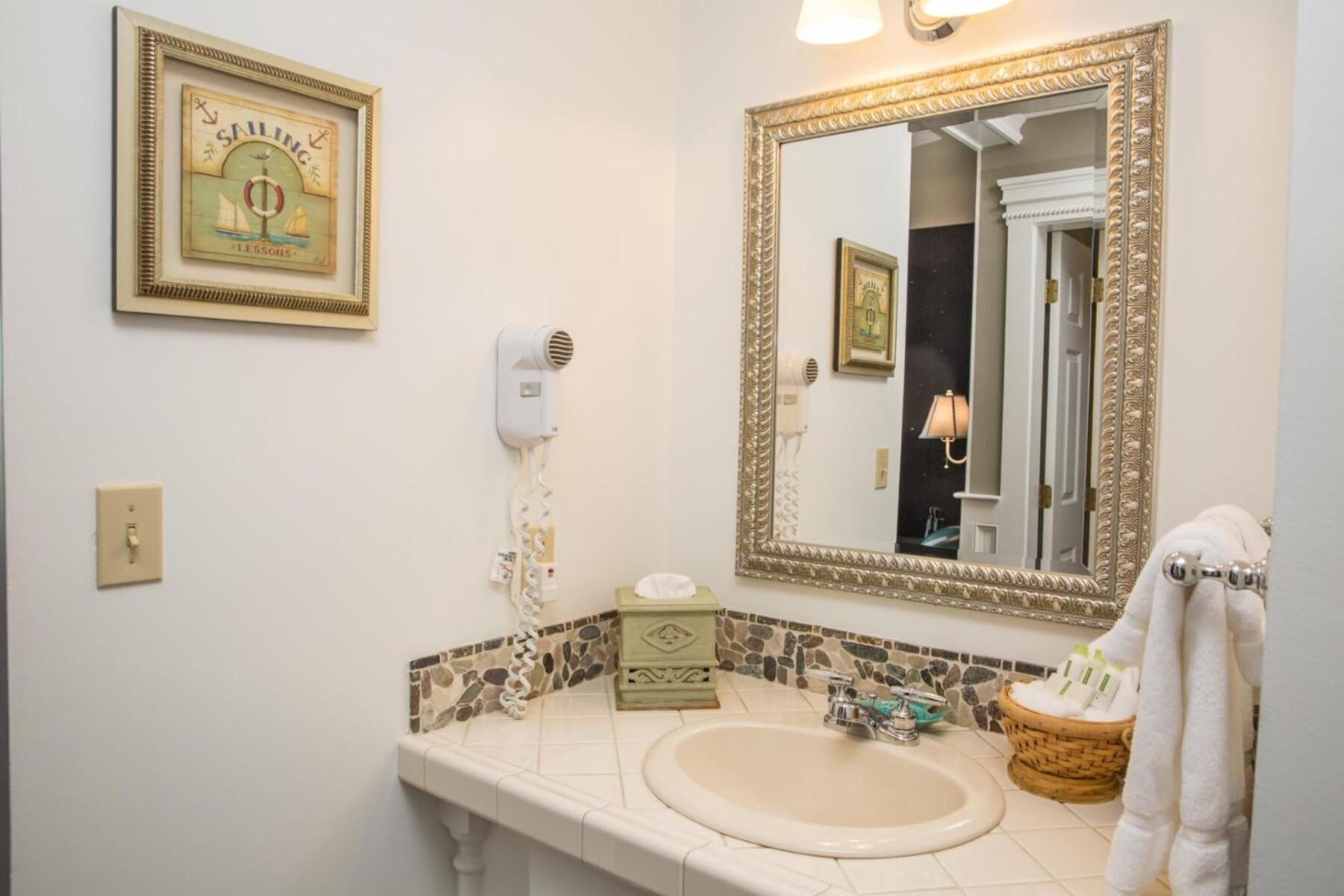 free toiletries, hair dryer, towels