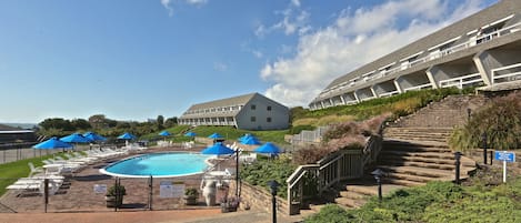 Seasonal outdoor pool, sun loungers