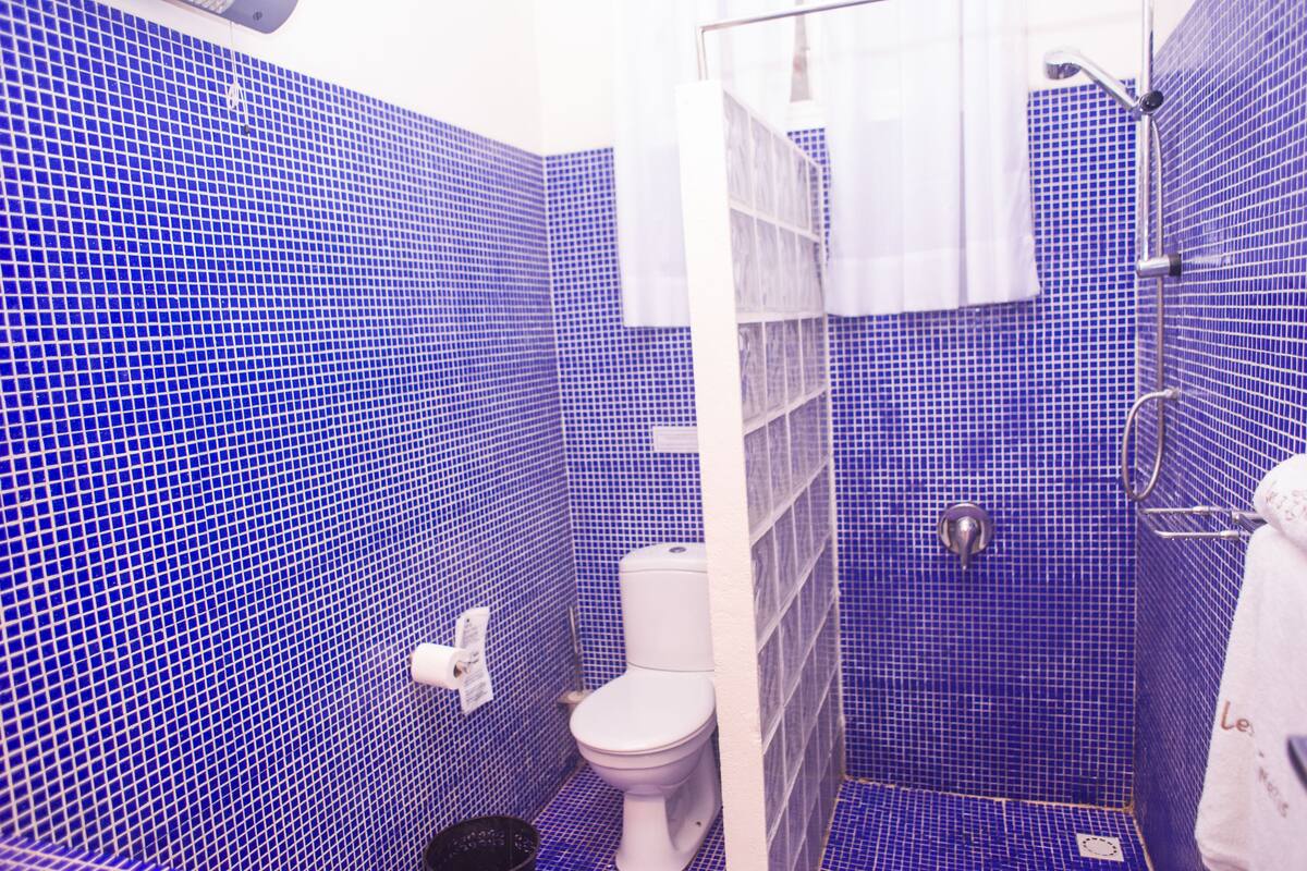 twin room | bathroom | shower, rainfall showerhead, designer toiletries, hair dryer