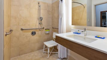 Standard Room, 2 Queen Beds, Accessible (Roll-In Shower) | Bathroom | Combined shower/bathtub, free toiletries, hair dryer, towels