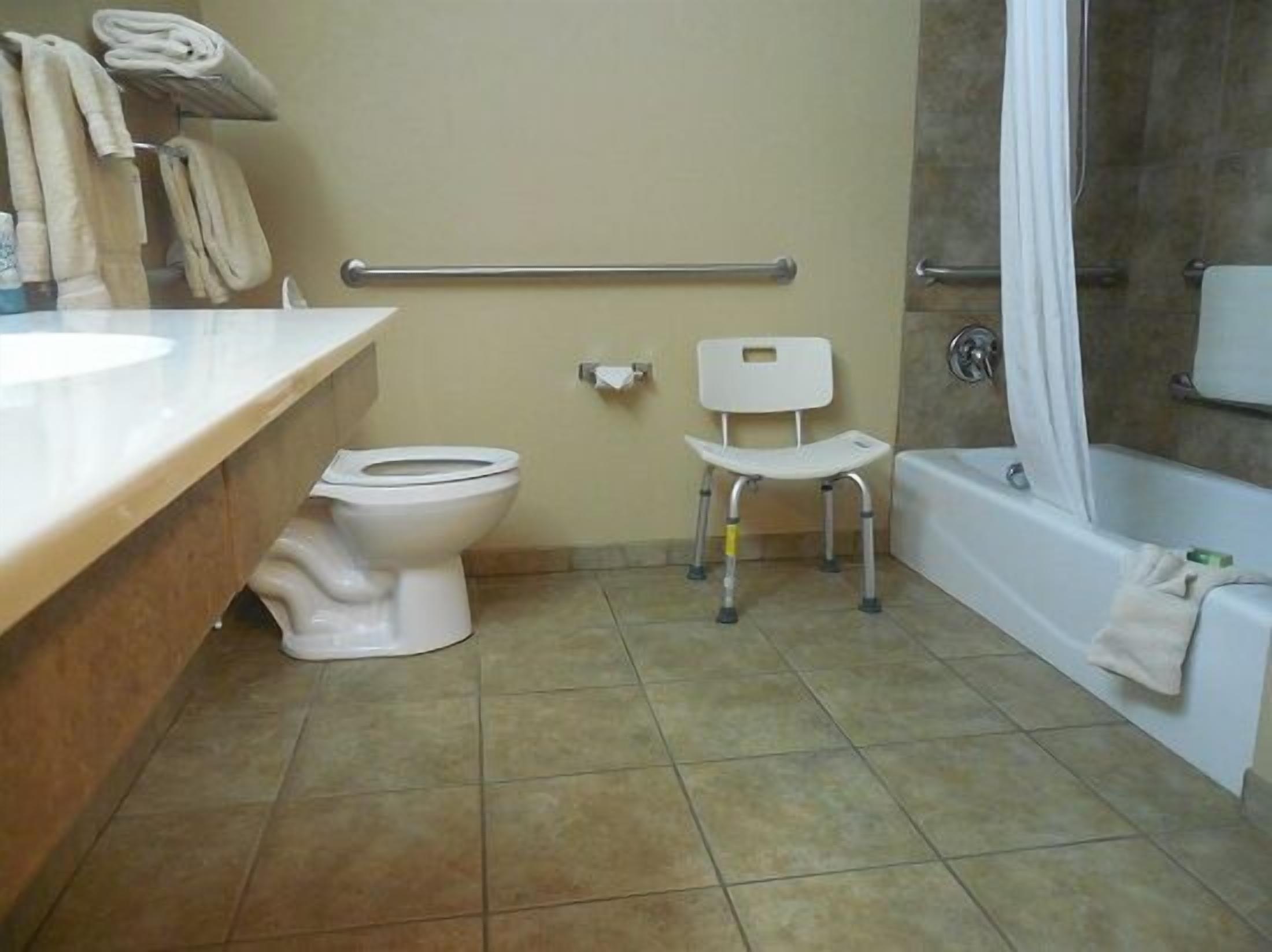 combined shower/bathtub, free toiletries, hair dryer, towels