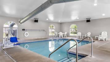 Indoor pool, a heated pool, open 7:00 AM to 11:00 PM, sun loungers