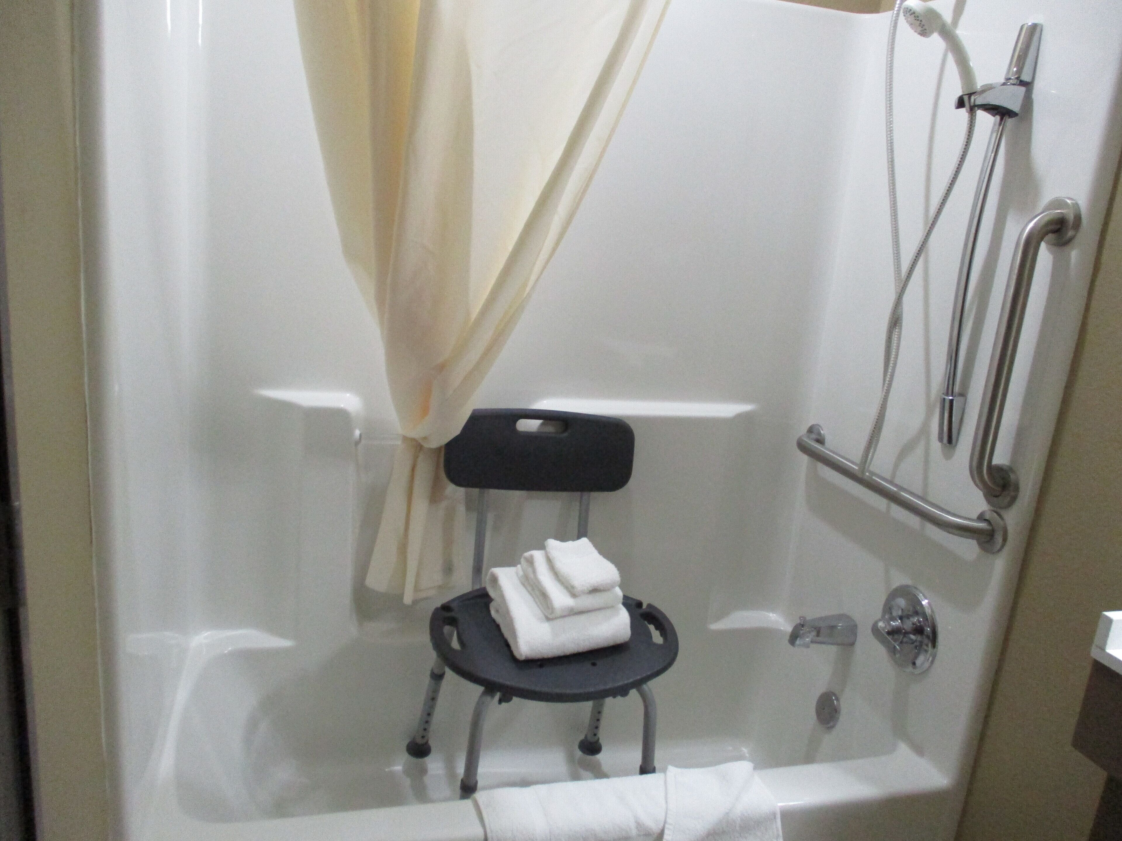 studio suite, 1 queen bed, accessible, non smoking (mobility) | bathroom | combined shower/bathtub, hair dryer, towels, soap