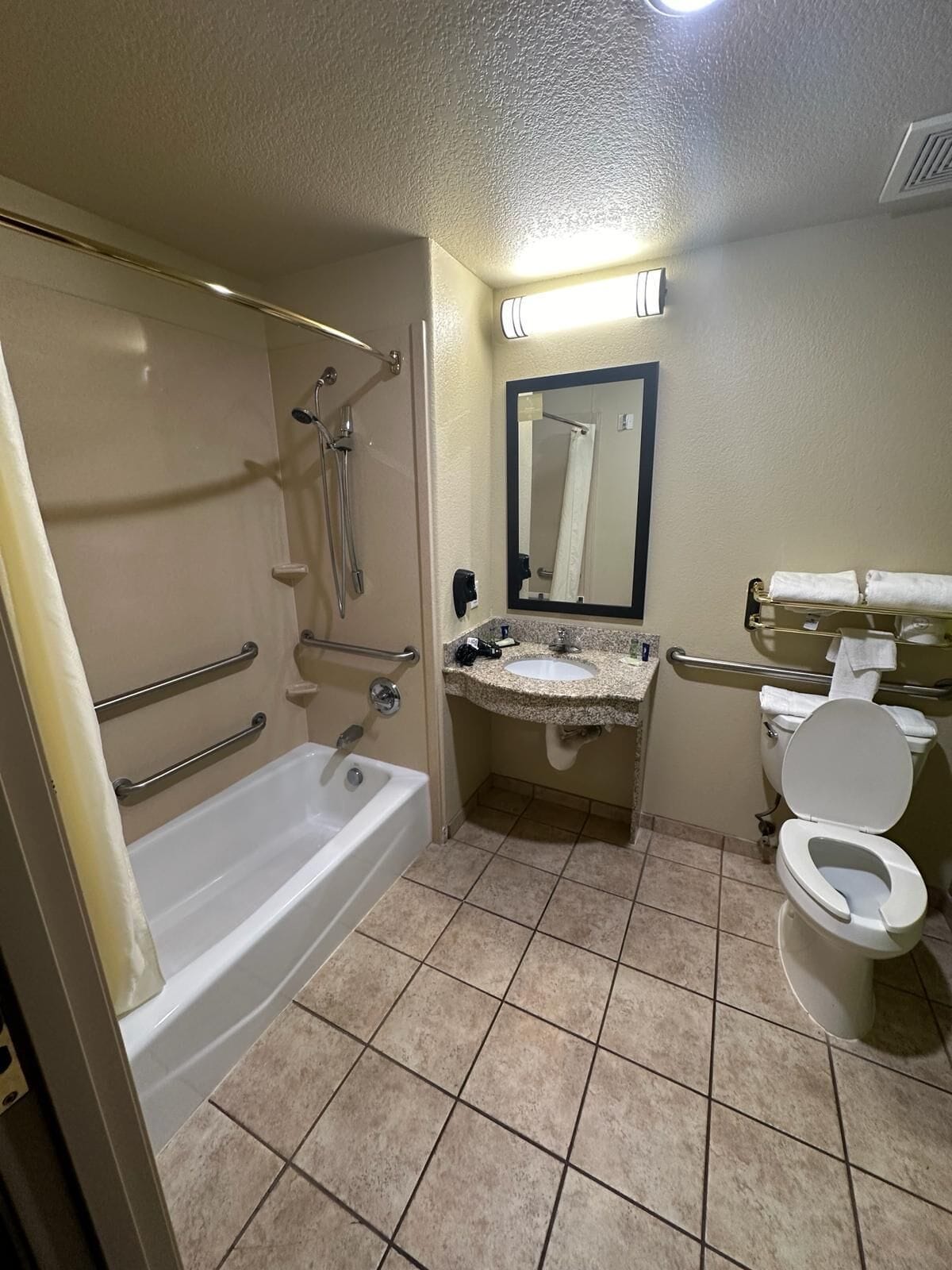 free toiletries, hair dryer, towels