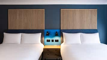 Family Room, 2 Double Beds | Desk, laptop workspace, blackout curtains, iron/ironing board