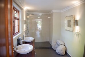 Shower, rainfall showerhead, free toiletries, hair dryer - Cultivar Guest Lodge (Stellenbosch)