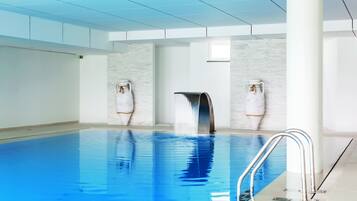 Indoor pool, outdoor pool, sun loungers