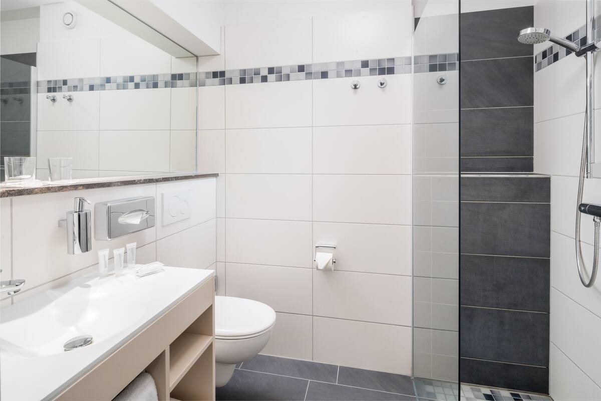 free toiletries, hair dryer, towels