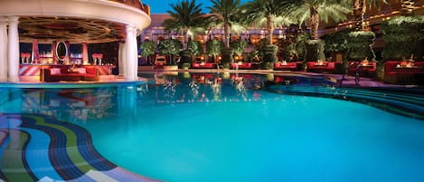 2 outdoor pools, open 9:00 AM to 6:00 PM, cabanas (surcharge)
