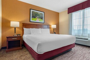 Escritorio, cortinas blackout y tabla de planchar con plancha 