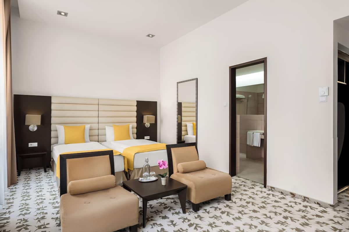 Habitación superior con 2 camas individuales | Ropa de cama hipoalergénica y caja de seguridad en la habitación