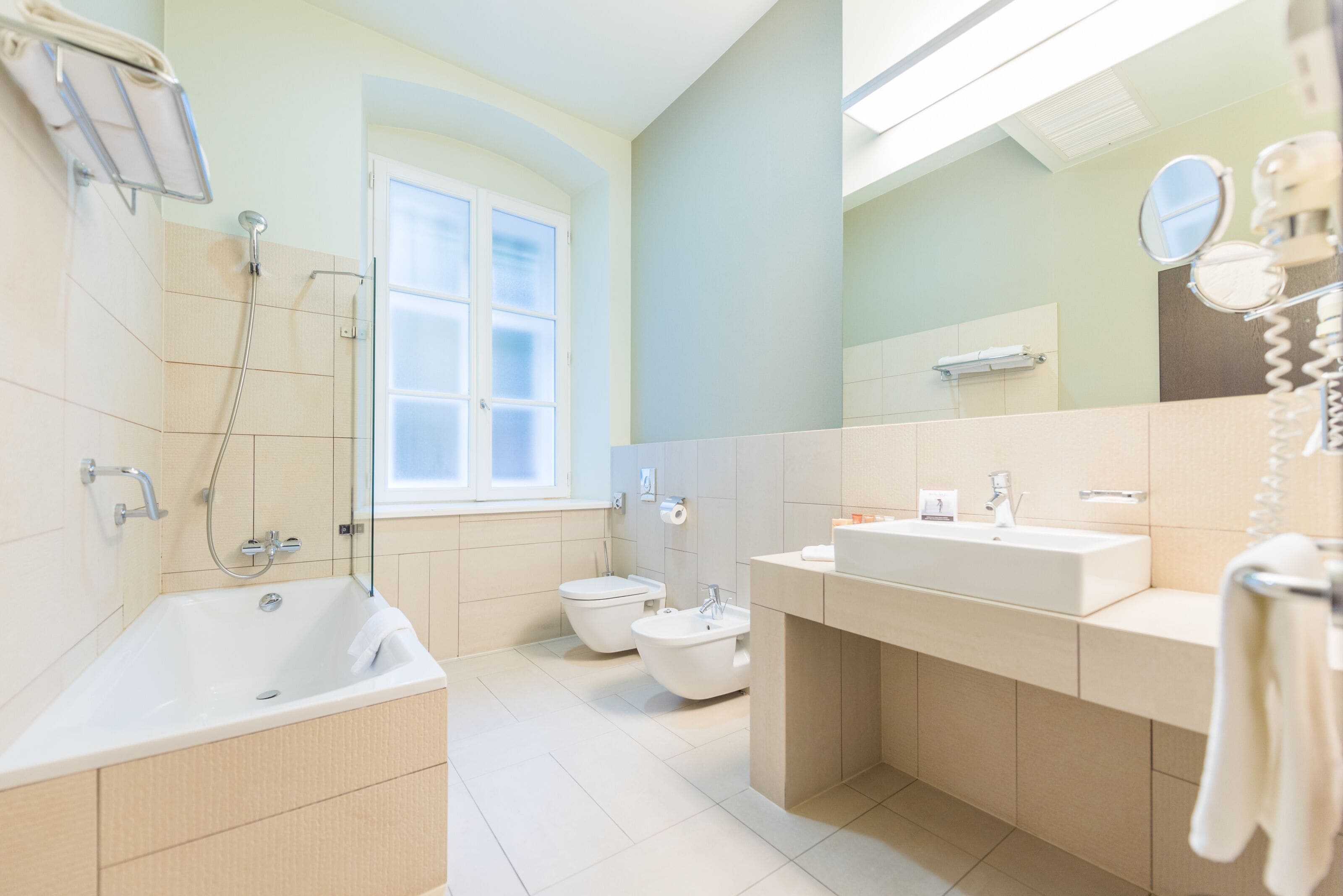 free toiletries, hair dryer, towels, soap