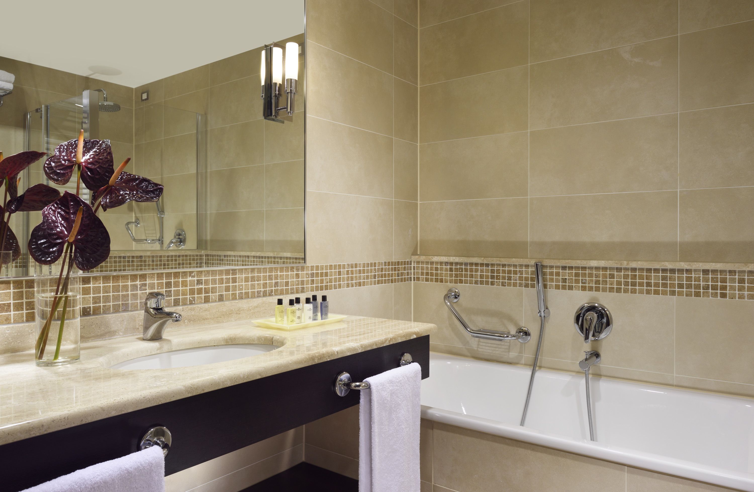 hair dryer, bidet, towels