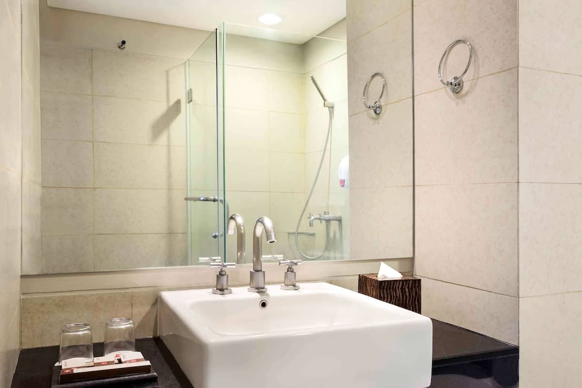 shower, eco-friendly toiletries, hair dryer, slippers