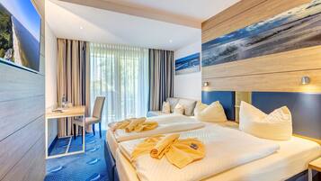 Zweizimmer-Apartment mit Balkon oder Terrasse | 1 Schlafzimmer, Zimmersafe, kostenlose Babybetten, kostenloses WLAN