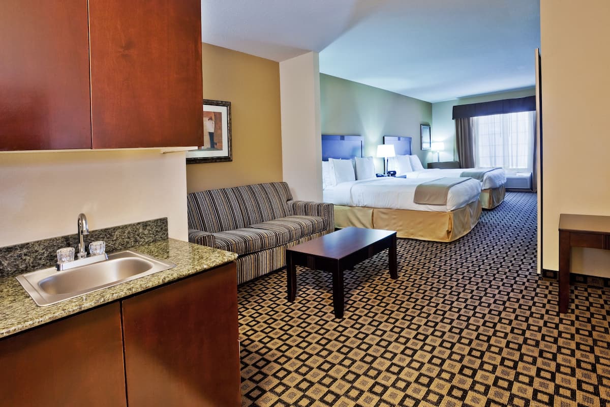 Suite, 2 Queen Beds (Additional Living Area) | Desk, iron/ironing board, WiFi (free), bed sheets