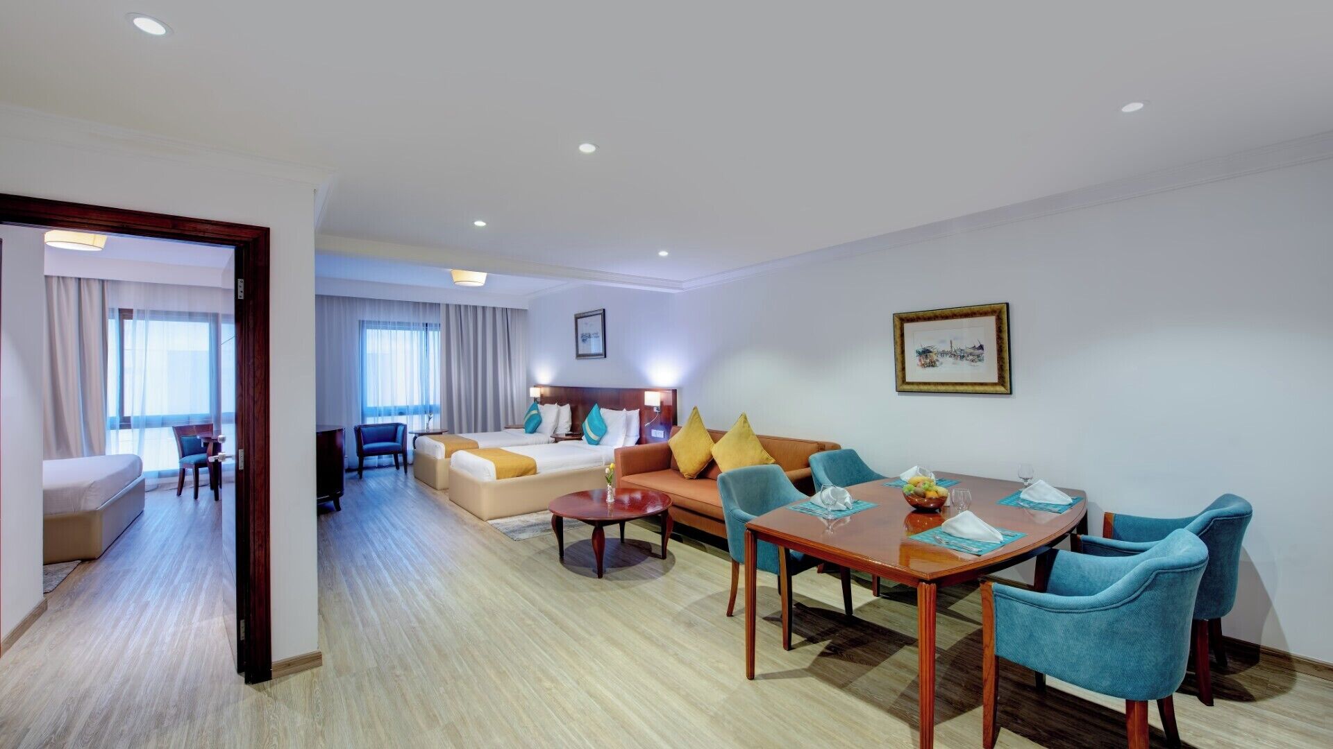 Executive Family Suite | Minibar, in-room safe, desk, laptop workspace