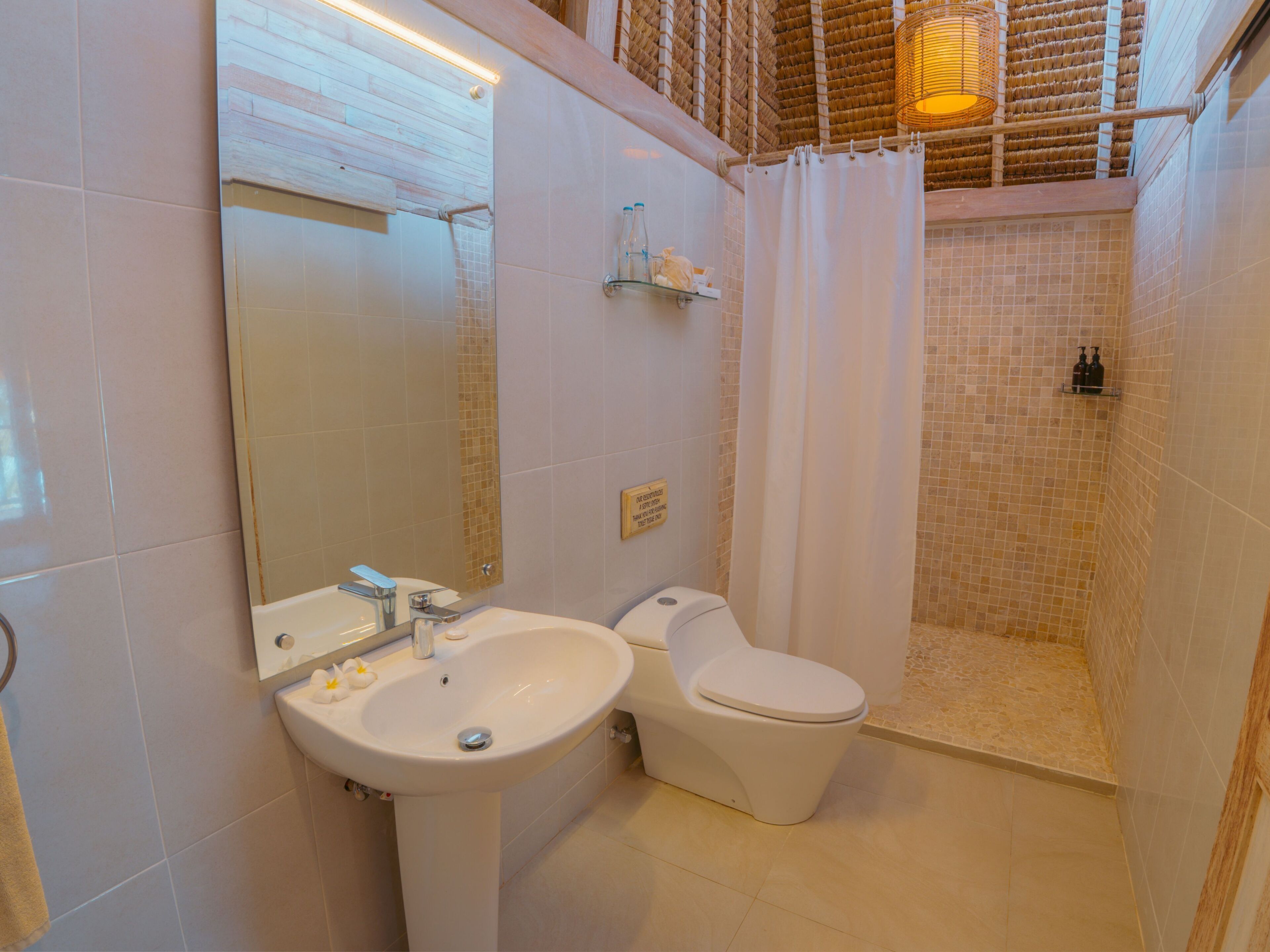 shower, eco-friendly toiletries, towels