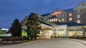 A hotel with a modern design, featuring a prominent entrance and a sign for the Hilton Garden Inn. - Hilton Garden Inn Frisco (Frisco)