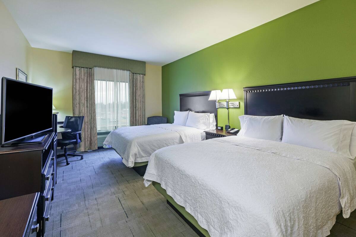 two queens | in-room safe, desk, blackout curtains, iron/ironing board