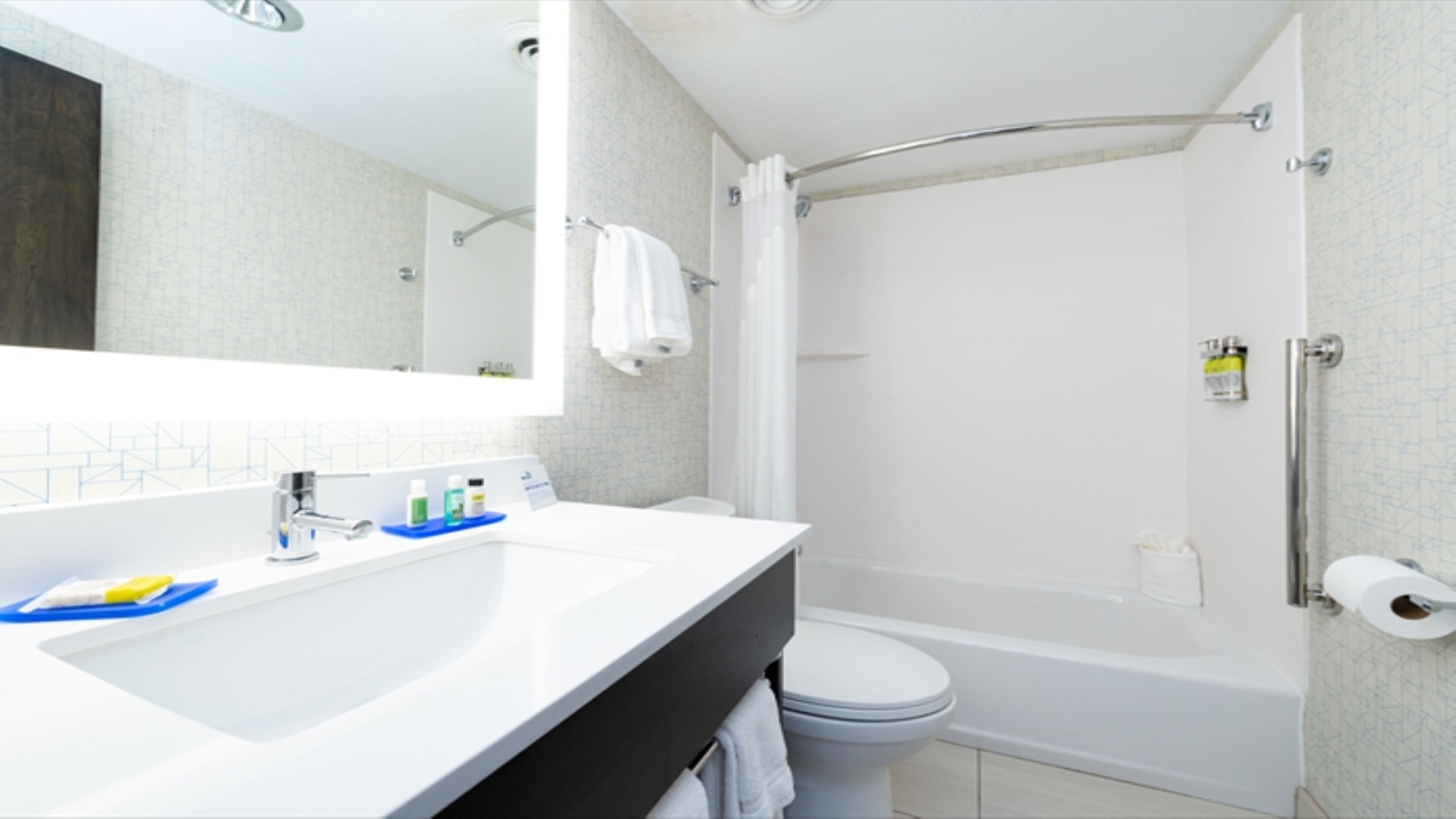 free toiletries, hair dryer, towels