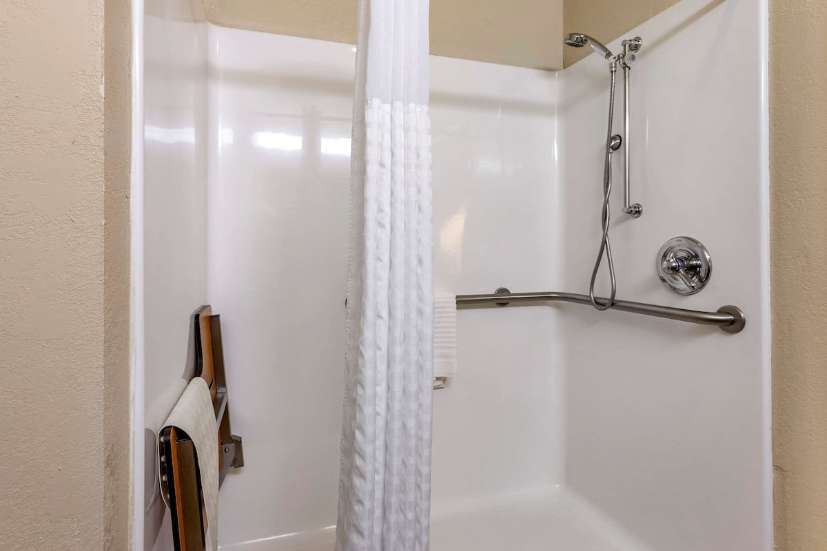 suite, 1 king bed with sofa bed, accessible, non smoking | bathroom | combined shower/bathtub, deep-soaking bathtub, free toiletries