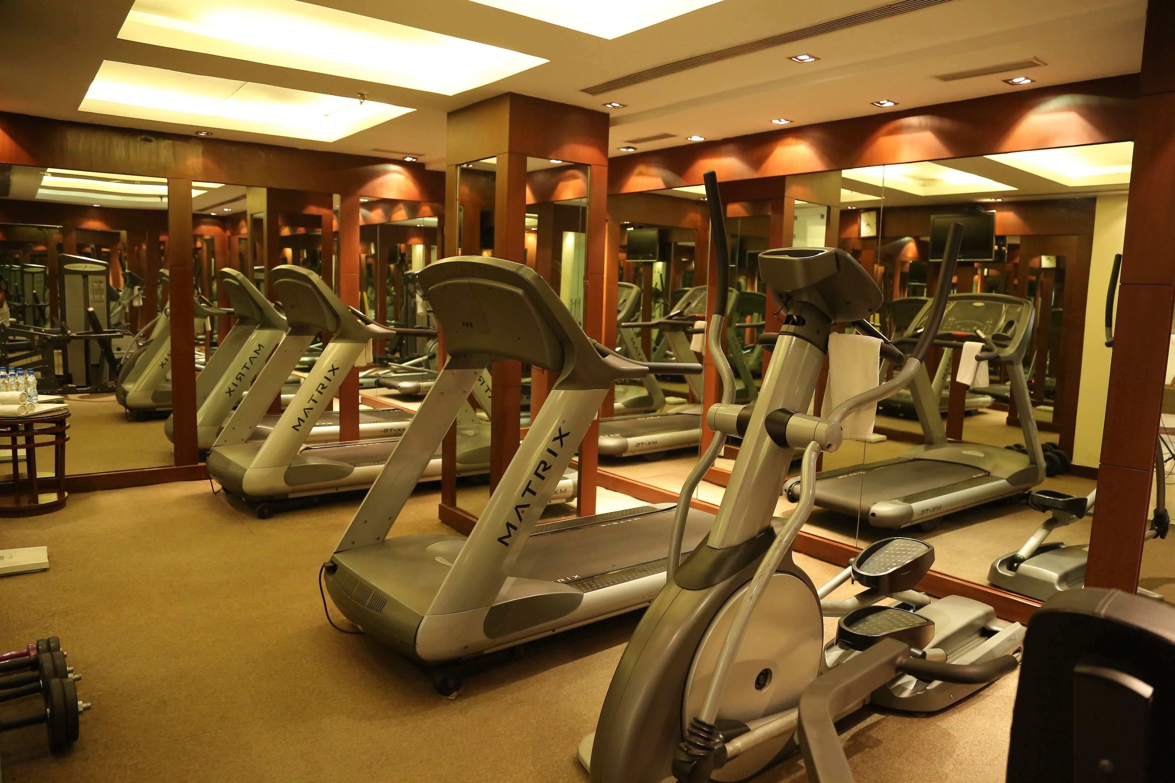 A gym with multiple treadmills and exercise equipment.