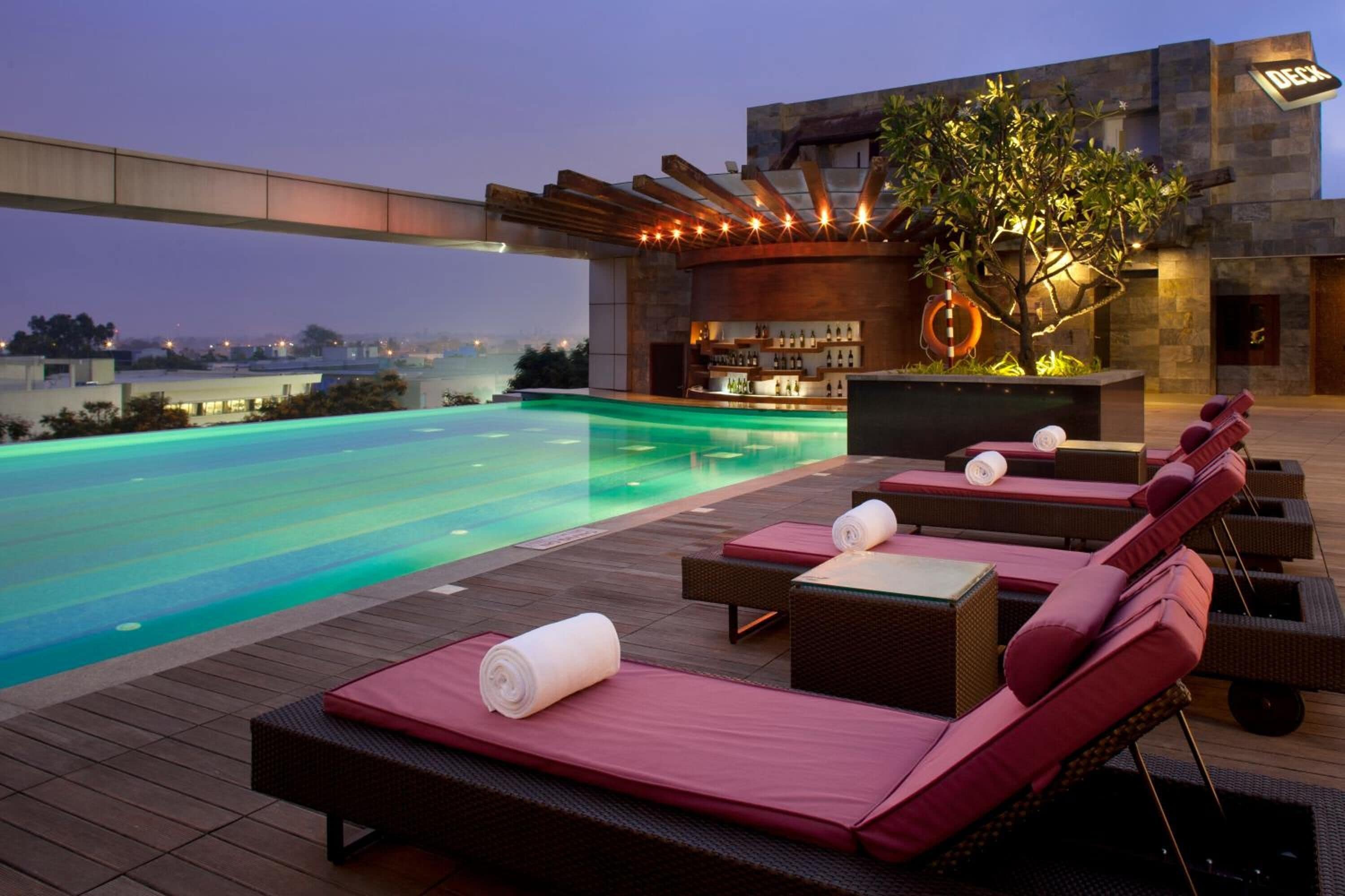 Outdoor pool, sun loungers