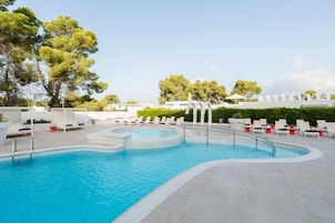 Outdoor pool, pool umbrellas, pool loungers